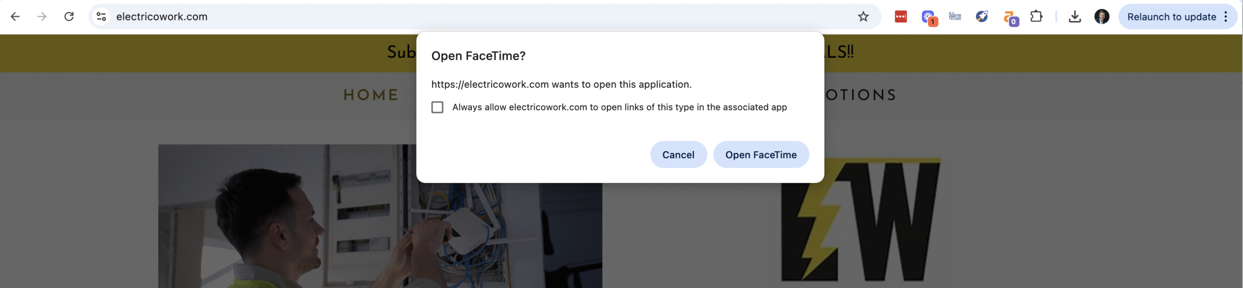 A case of a contact us button opening a request to open Facetime - not a desired state
